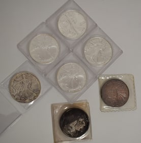 LOT (7) SILVER EAGLE/ROUNDS, C. 1990'S, 1 OZ. EACH