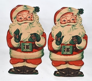 LOT(2)  VIN WINKING SANTA PAPER MERRY CHRISTMAS DISPLAY