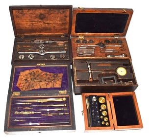 5 ASST. CASED INSTRUMENTS INCL. ROSEWOOD DRAFTING SET +