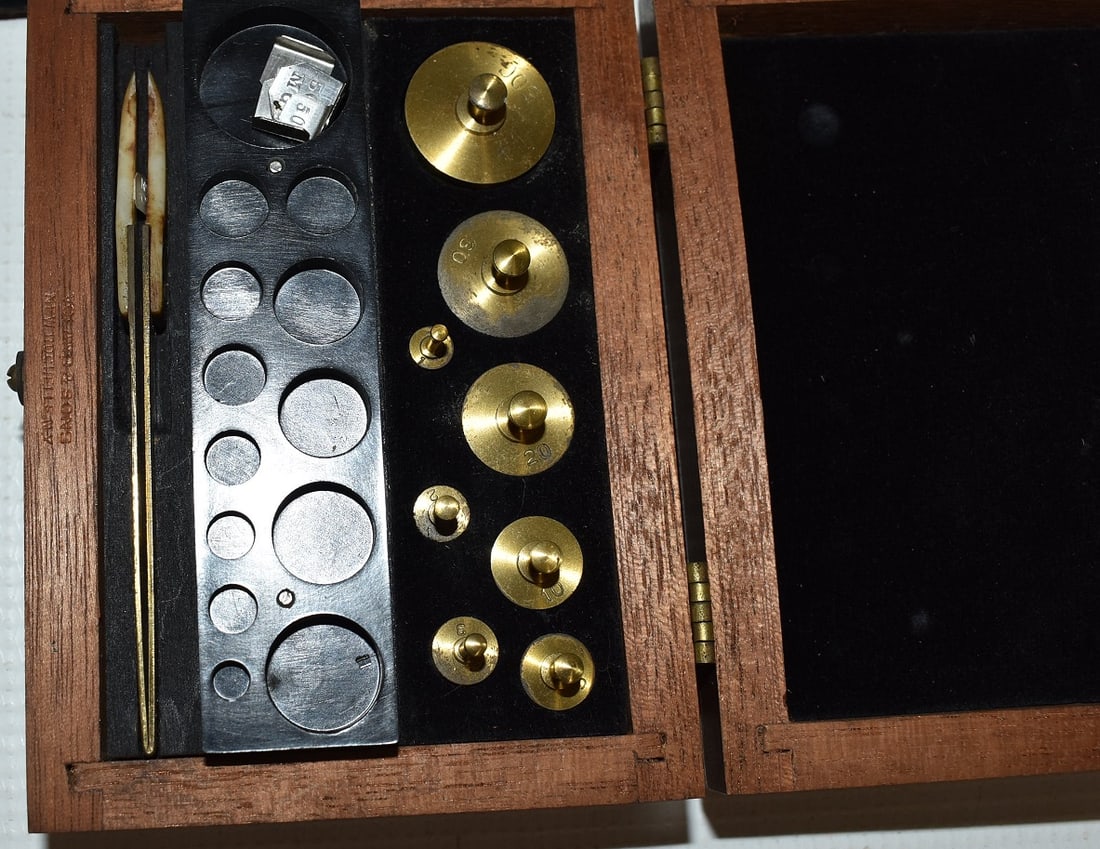 5 ASST. CASED INSTRUMENTS INCL. ROSEWOOD DRAFTING SET + - 3