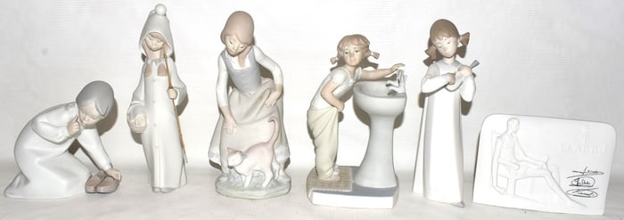 LOT (6) LLADRO INCLUDING GIRL @ SINK; TALLEST 8 1/2"