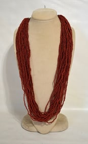 DECO MULTI-STRAND  CHINESE RED CORAL NECKLACE