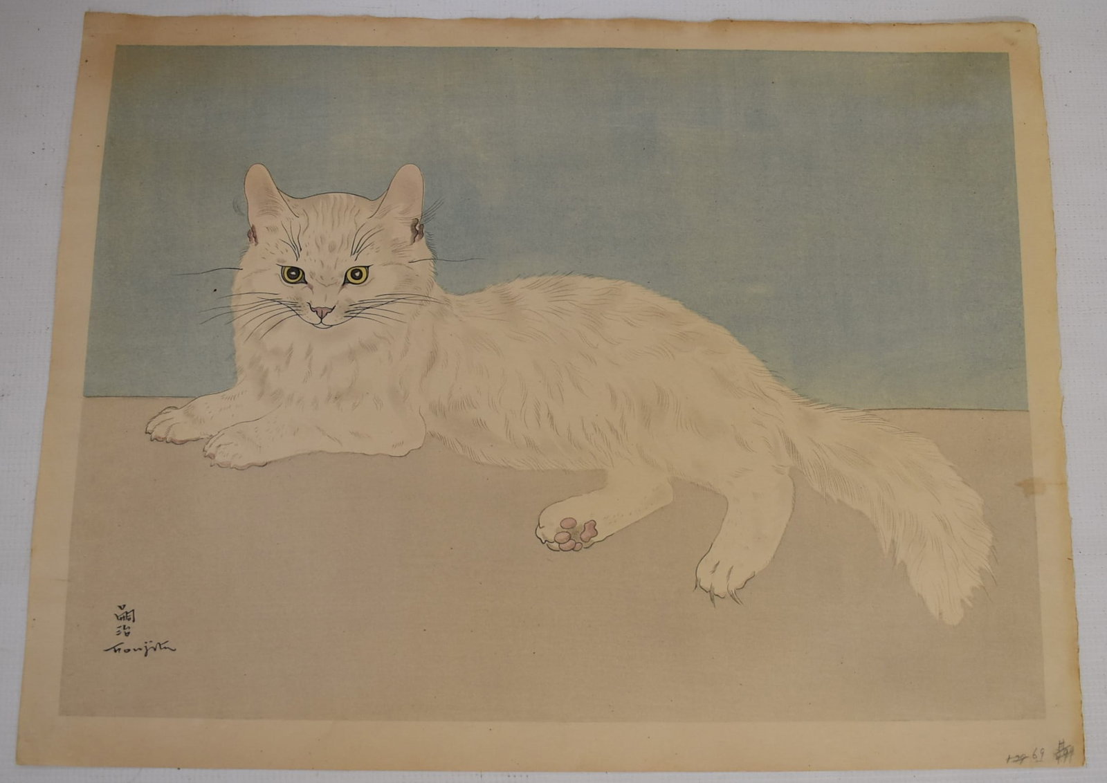 WOODBLOCK PERSIAN CAT SIGNED TSUGUHARA FOUJITA (1 of 4)