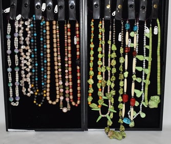 2 TRAYS ASST. NECKLACES INCL. TURQUOISE, PEARL, CORAL