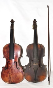 2 VINTAGE VIOLINS INCL HOPF W/2 PIECE TIGER MAPLE BACK