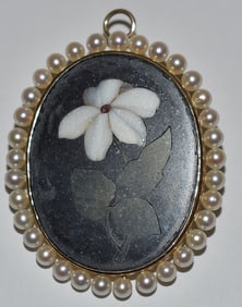 VICTORIAN 14KT YELLOW GOLD PIETRA-DURA BROOCH/PENDANT