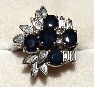 ART DECO 18KT WHITE GOLD SAPPHIRE EVENING COCKTAIL RING