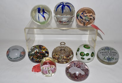 LOT (10) ASSORTED VICTORIAN PAPER WEIGHTS, 19/20TH C.