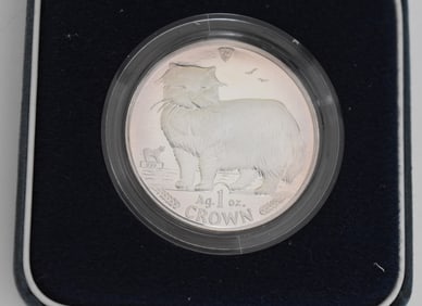 SILVER ELIZABETH II 1 OZ. CROWN ISLE OF MAN 1989 COIN