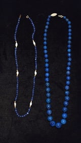 (2) ART DECO 14KT YELLOW GOLD, LAPIS & PEARL NECKLACES