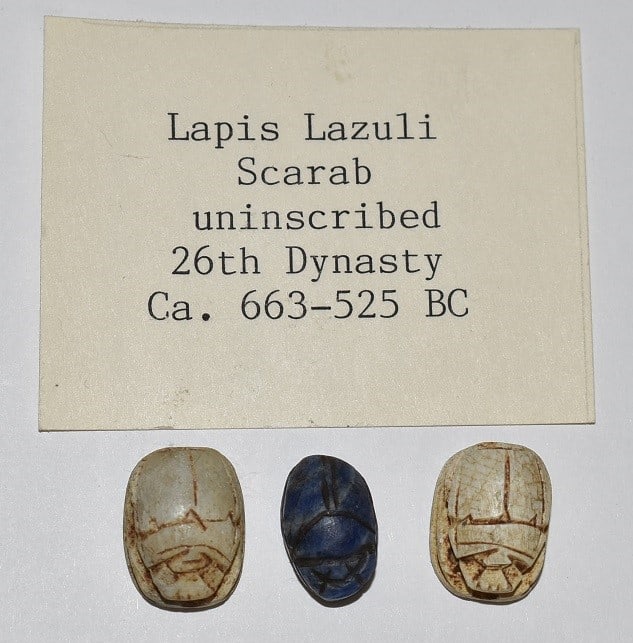 (3) EGYPTIAN SCARABS INCL. LAPIS LAZULI, 26TH DYNASTY (1 of 6)