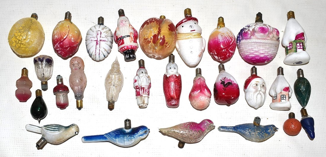 LOT ASSORT. VINTAGE GLASS FIGURAL LIGHT BULB ORNAMENTS: LOT ASSORTED VINTAGE GLASS FIGURAL LIGHT BULB ORNAMENTS, 20TH C.