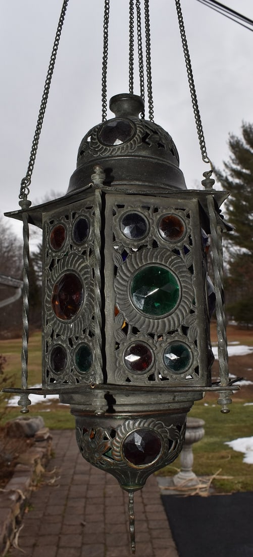 VICTORIAN JEWELED HANGING LIGHT FIXTURE, 19TH C. (1 of 8)