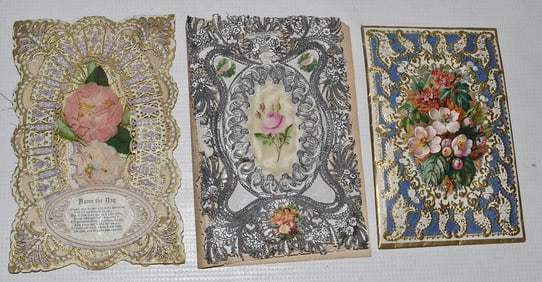(3) ANTIQUE VALENTINES W/ORIG. BOX, C. 1860