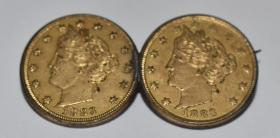 VICTORIAN COIN BROOCH W/2 1883 NICKELS