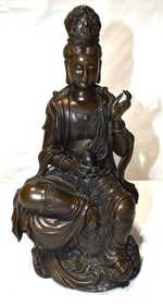 INDIAN BRONZE SEATED QUAN YEN DIETY W/LOTUS FLOWER