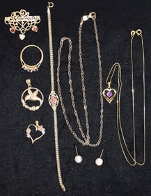 LOT ASSORTED ESTATE 14KT YELLOW GOLD FINDINGS, 20TH C.