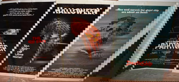 3 VINT. HORROR MOVIE POSTERS INCL. HALLOWEEN/DEATH SHIP