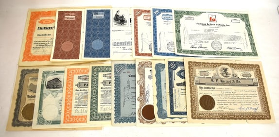 LOT (33) VINTAGE STOCK CERTIFICATES, C. 1920/70'S