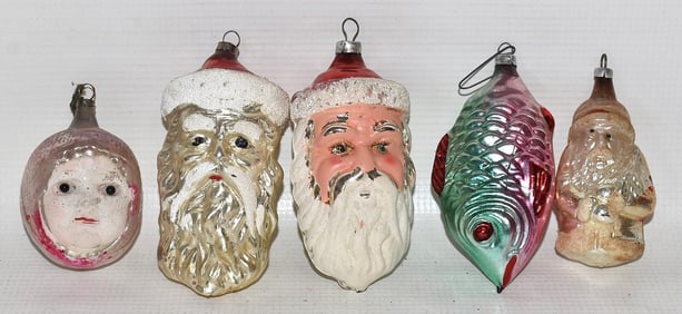 LOT (4)  ASSORTED VINTAGE GLASS FIGURAL CHRISTMAS ORN.