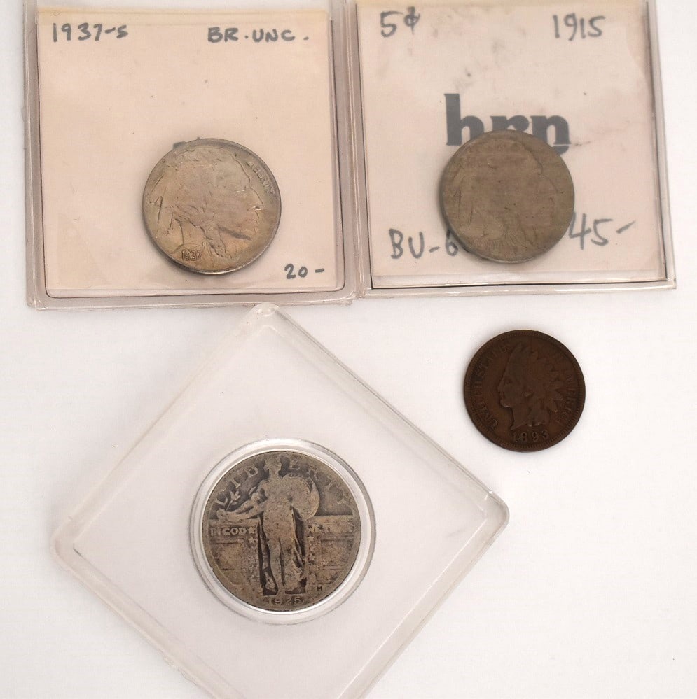 4 INCL 1915/1937S INDIAN HEAD NICKEL, 1893 INDIAN PENNY (1 of 10)