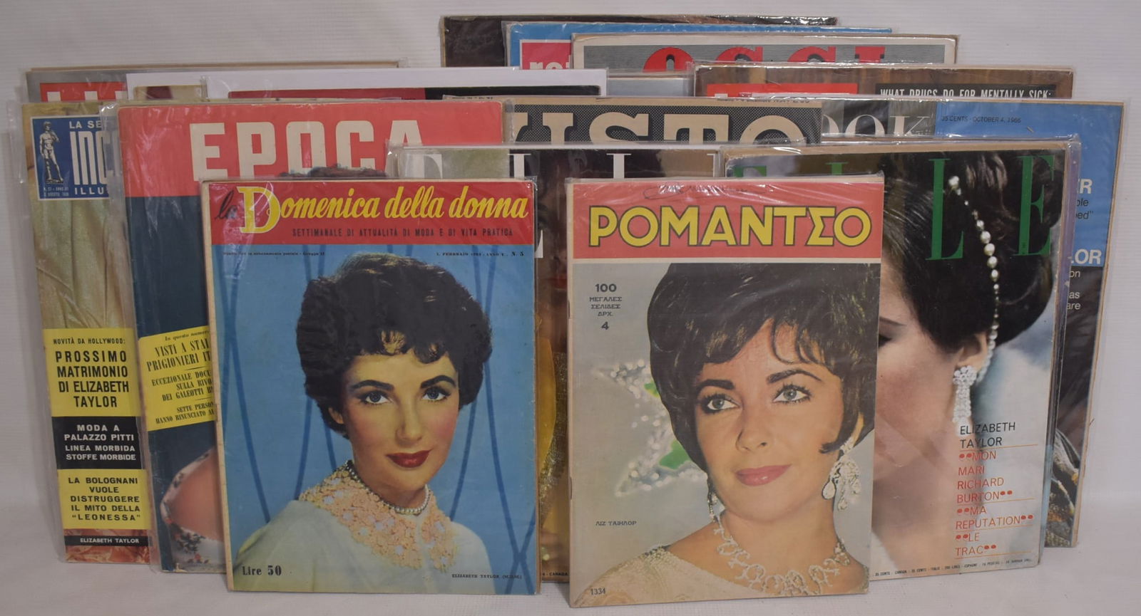 24 ASST VINT. LIZ TAYLOR (1932-2011) COMPLETE MAGAZINES: LOT (24) ASSORTED VINTAGE LIZ TAYLOR (1932-2011) COMPLETE MAGAZINES, C. 1940/60