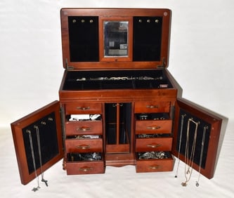 CONTEMPORARY DRESSER JEWELRY BOX W/CONTENTS, 20TH C.