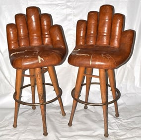 PAIR BASEBALL BAR STOOLS W/BAT LEGS & MITT SEATS