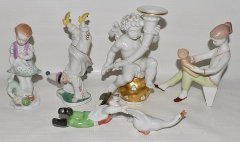 LOT (5) HEREND/GERMAN PORCELAIN FIGURINES