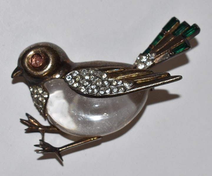 TRIFARI STERLING JELLY BELLY BIRD BROOCH, C. 1950: TRIFARI STERLING JELLY BELLY BIRD BROOCH, C. 1950