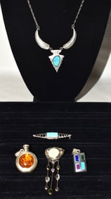 LOT ASSORT. STERLING JEWELRY INCL. AM. INDIAN, AMBER