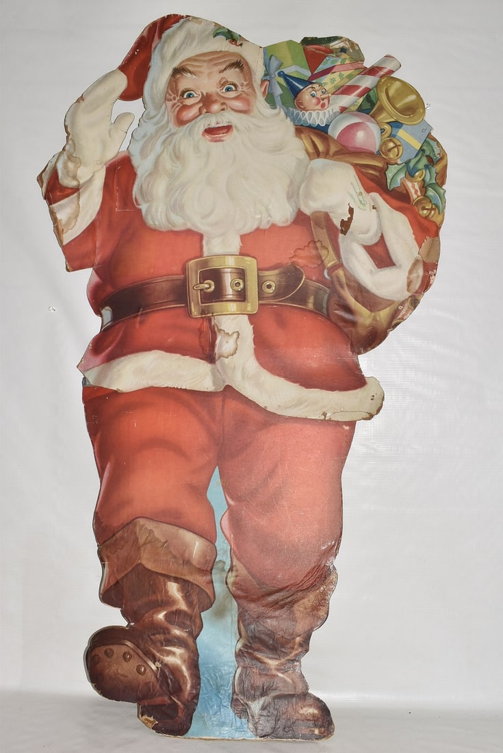 LARGE CARDBOARD SANTA, C. 1950, H. 49": LARGE CARDBOARD SANTA, C. 1950, H. 49"