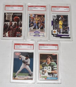 5 GRADED CARDS M. JORDAN/LEBRON/"MAGIC" JOHNSON/JETER +