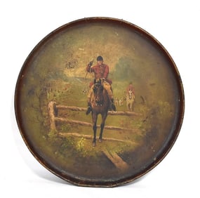 O/P EQUESTRIAN FOX HUNT RIDER WALL HANGING, 19/20TH C.