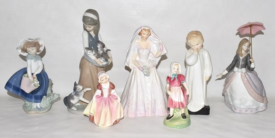 (7) PORCELAIN FIGURINES, LLADRO/ROYAL DOULTON, 20TH C.