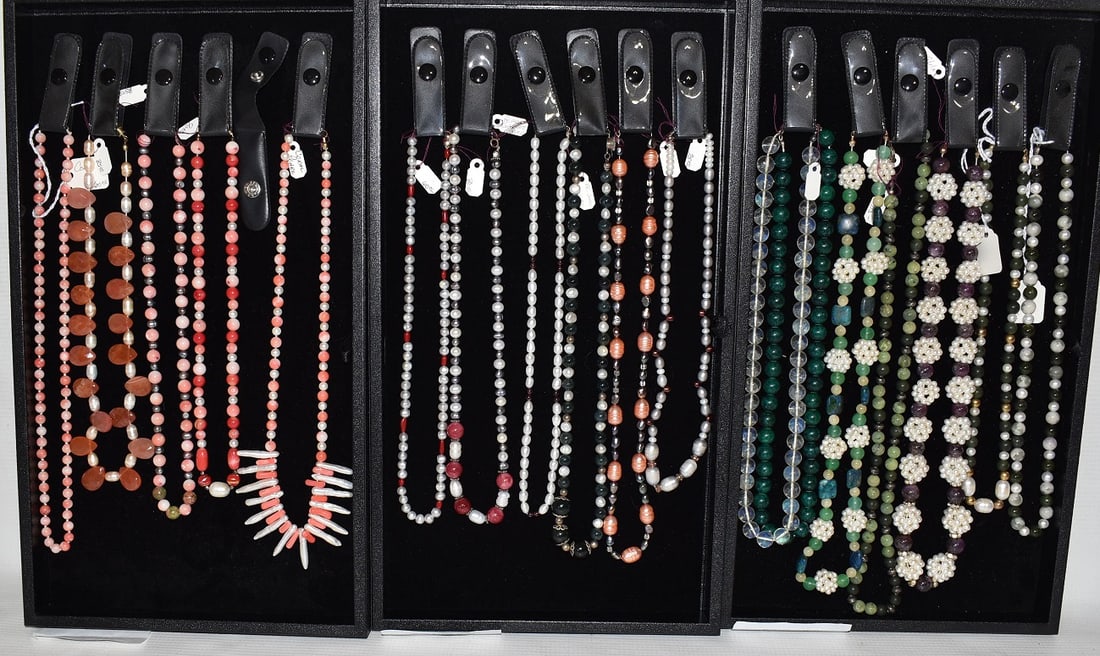 3 TRAYS ASST NECKLACES INCL. CORAL, JADE, PEARL, GARNET (1 of 7)