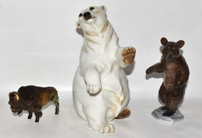 LOT (3) ROSENTHAL AND HUTSCHENREUTHER BEARS AND BUFFALO
