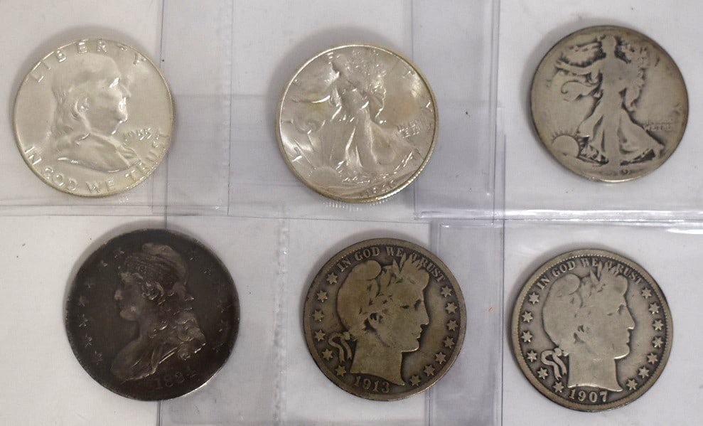 6 ASST. HALF DOLLARS, BUST, BARBER, WALKING, FRANKLIN (1 of 5)