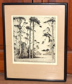 ETCHING LANDSCAPE W/TREES SIGNED ALFRED HUTTY