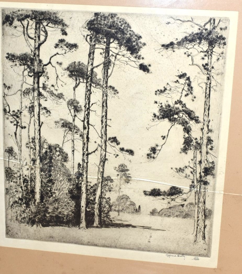 ETCHING LANDSCAPE W/TREES SIGNED ALFRED HUTTY - 2