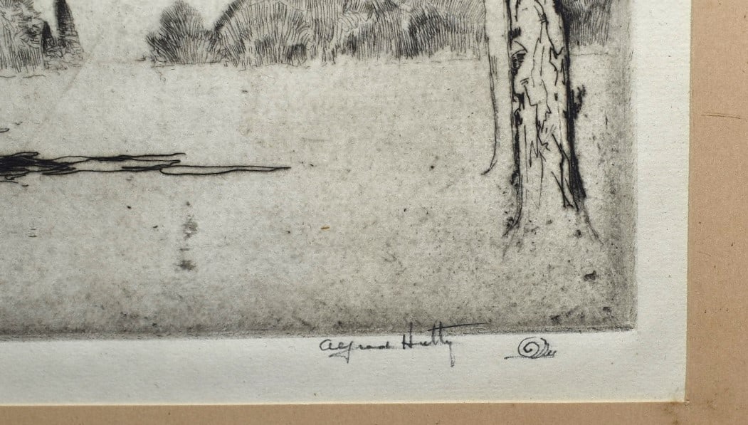 ETCHING LANDSCAPE W/TREES SIGNED ALFRED HUTTY - 3