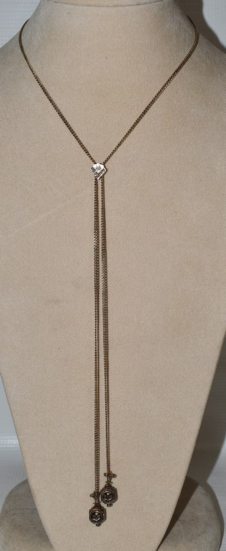 VICT. 14KT. Y/G/ENAM. NECK. CHAIN SLIDE W/OPAL, RUBY,: FINE VICTORIAN 14KT. YELLOW GOLD/ENAMELED NECKLACE CHAIN SLIDE W/OPAL, RUBY AND SEED PEARLS, C. 1880/90, L. 32", WEIGHT 7.1 DWT