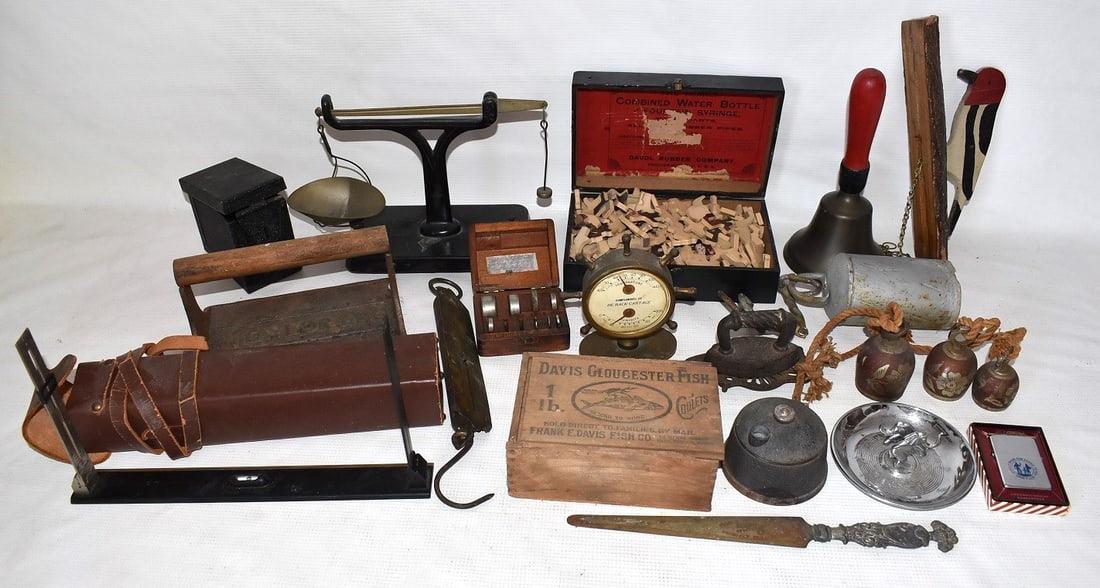 COUNTRY COLLECTABLES INCL SCALES/BELLS/WOOD PUZZLE, ETC (1 of 12)