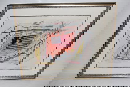 MIXED MEDIA, FLAG, SIGNED MOTHERWELL