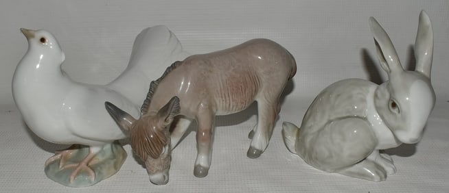 LOT (3) REX VALENCIA & LLADRO: RABBIT, DONKEY, ETC.