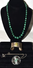 LOT ASSORt. JEWELRY INCL. STERLING; MALIKITE NECKLACE