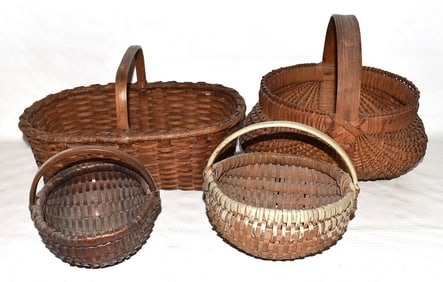LOT (4) EARLY COUNTRY BASKETS, 19/20TH C.