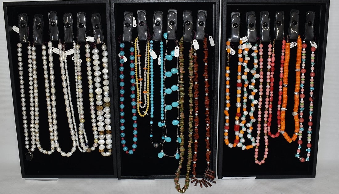 3 TRAYS ASST NECKLACES INCL. TURQUOISE, CORAL, PEARL (1 of 6)
