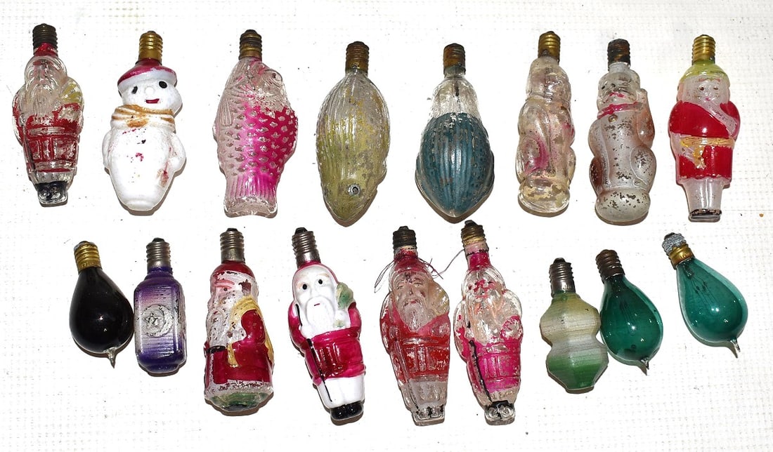 LOT ASSORT. VINTAGE GLASS FIGURAL LIGHT BULB ORNAMENTS (1 of 5)