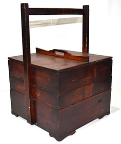 JAPANESE WOODEN STACKING STORAGE BOX, 20TH C.